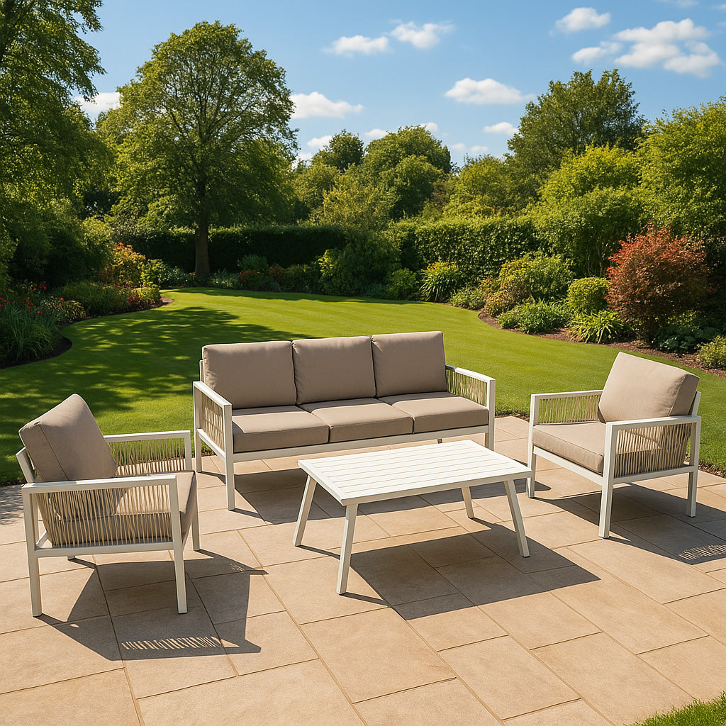 Conjunto de jardim de alumínio 5 lugares Branco + Caixa em Rattan Preto