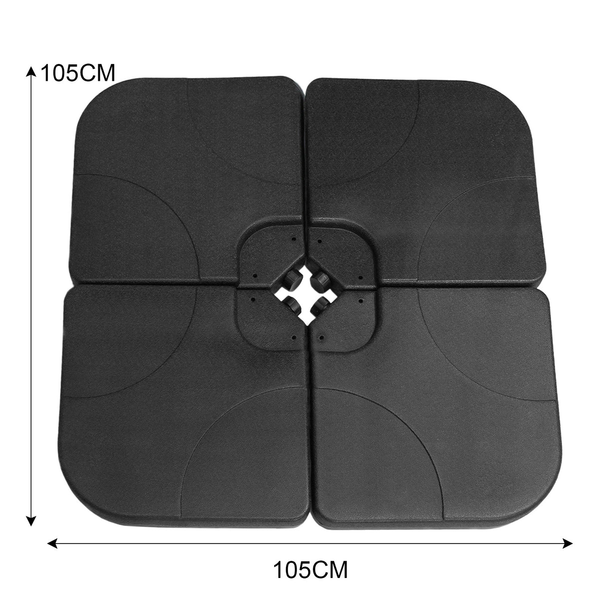 Base de guarda-sol quadrada preta de 105 cm, feita de material resistente, com design moderno e bordas arredondadas, ideal para suportar guarda-sóis