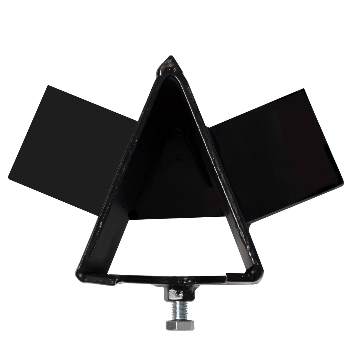 Rachador de lenha 15T em formato triangular, com acabamento preto, material metálico resistente e bordas angulares para eficiência no corte