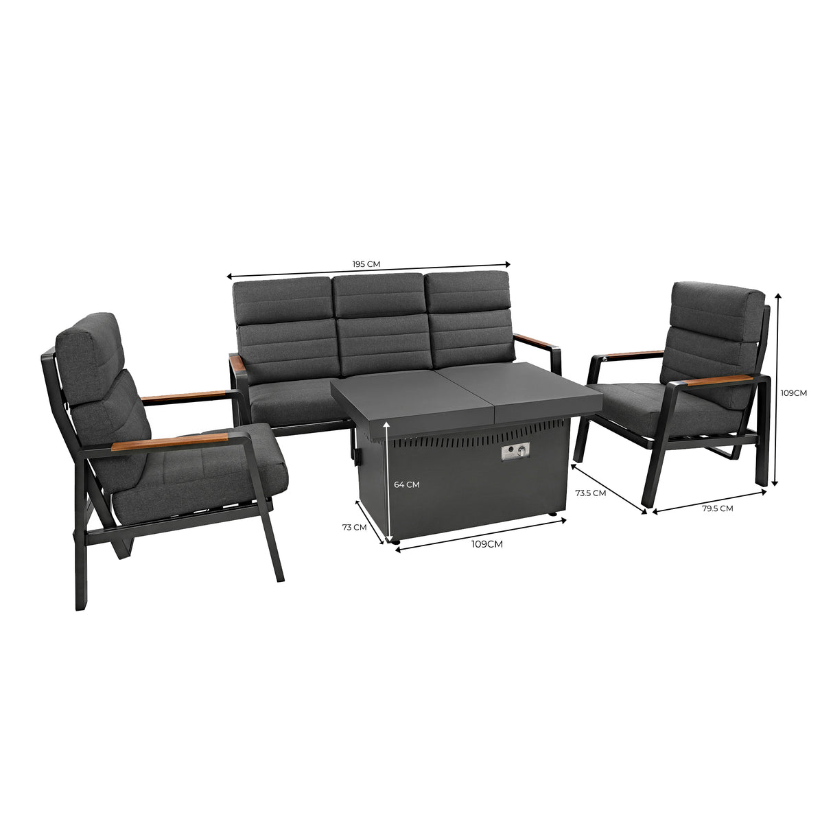 Conjunto de Jardim Reclinável para 5 Pessoas com Mesa Lareira