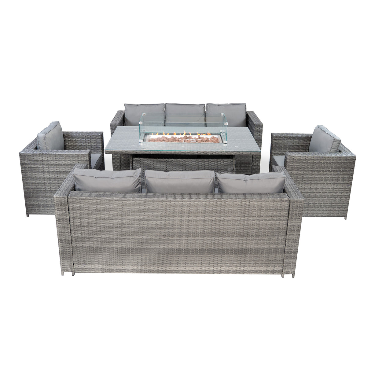 Conjunto de Jardim em Rattan 8 Lugares com Mesa de Fogo a Gás – Cinzento