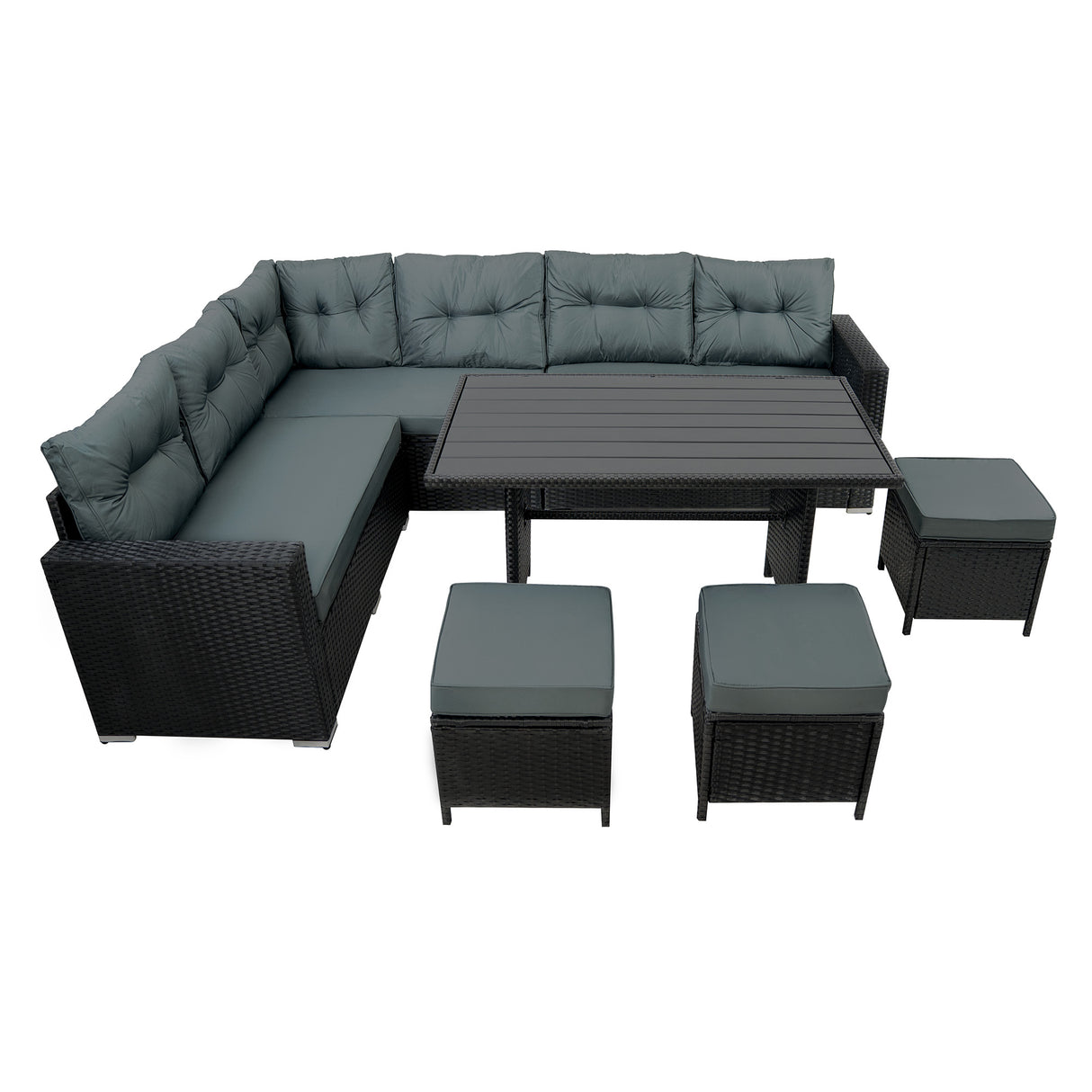 Conjunto de Jardim em Ratã com Sofá de Canto e Mesa em Madeira Sintética – Preto
