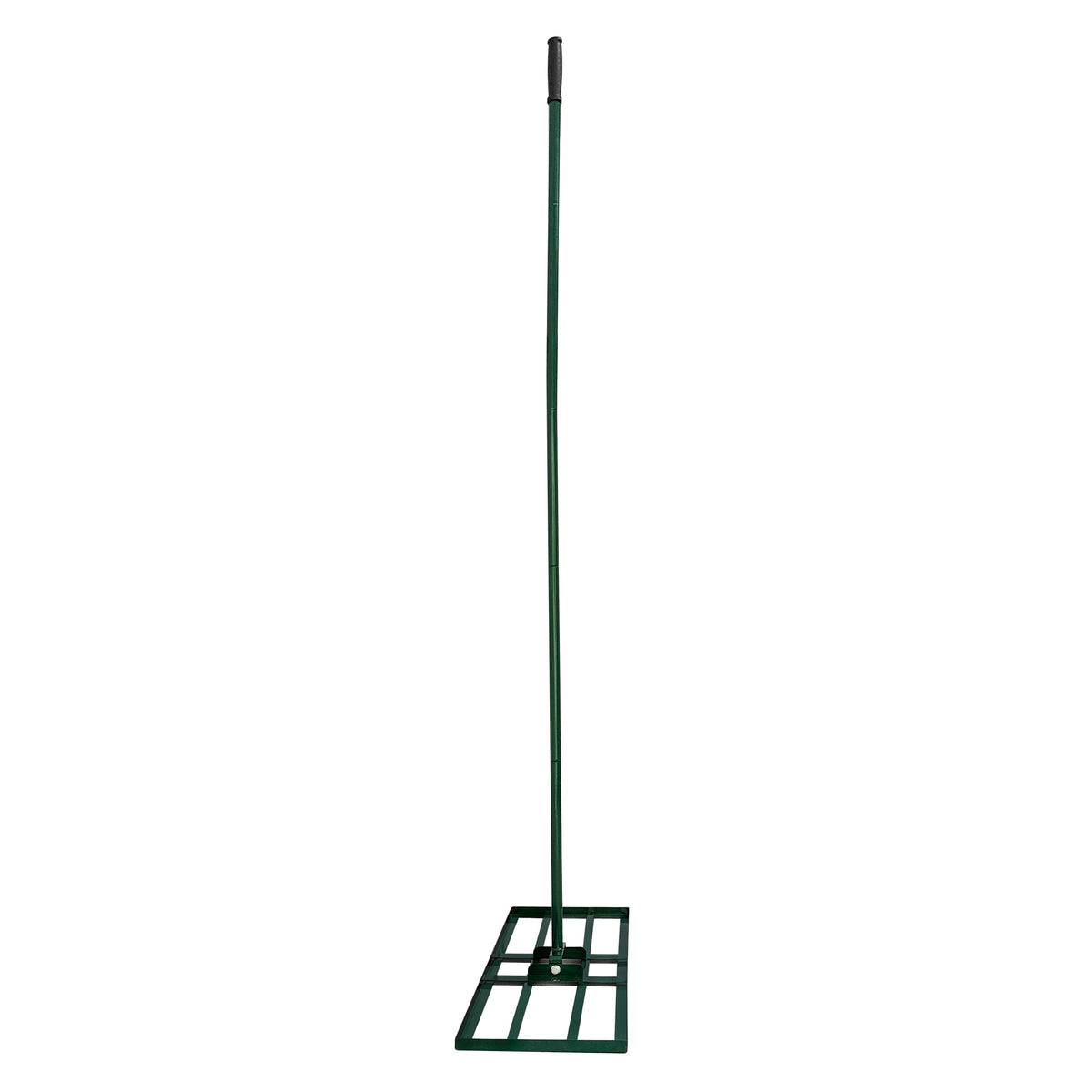 Nivelador de relva verde de 100 cm com base retangular e cabo longo, ideal para nivelar gramados e superfícies de jardim