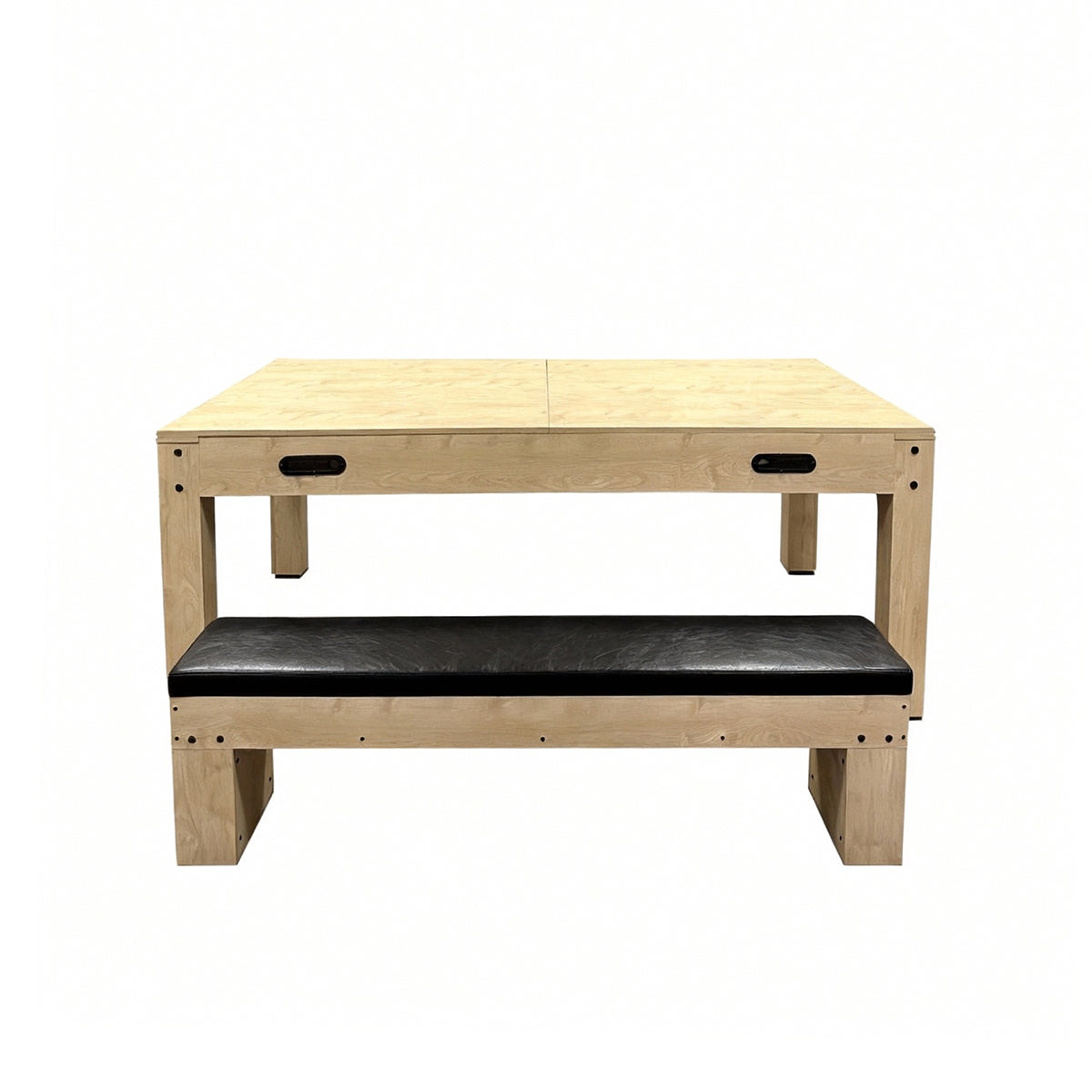 Mesa de jogos em carvalho clara, com assento preto, ideal para 7 jogos, incluindo dardos e luz LED integrada para diversão noturna