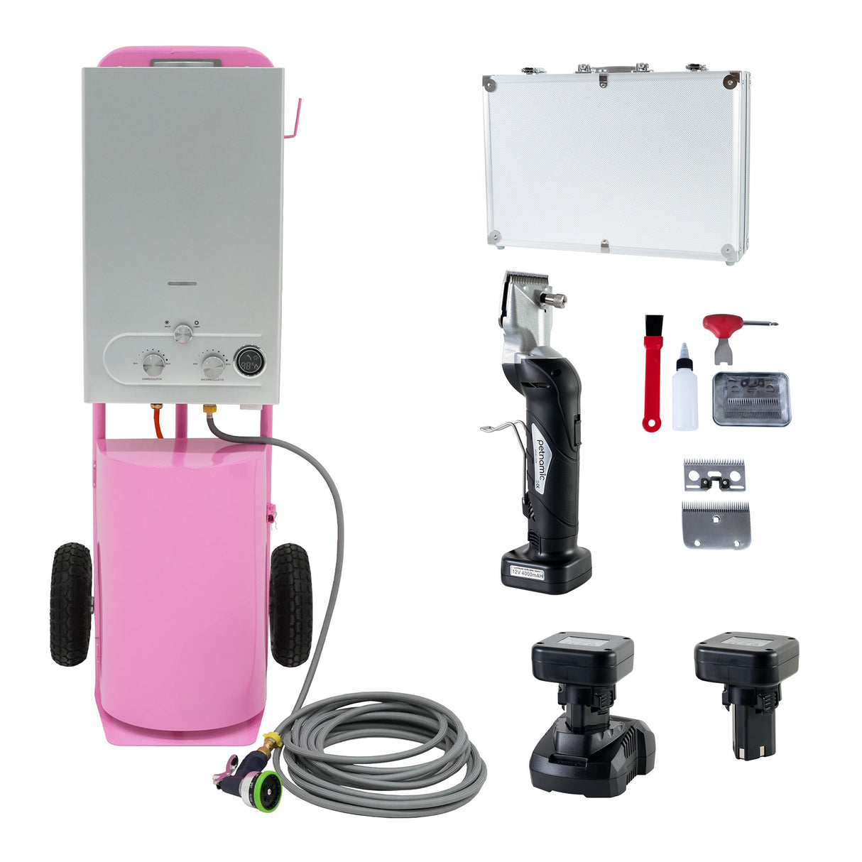 Duche Portátil para Cavalos e Máquina de Tosquiar Sem Fios - Rosa