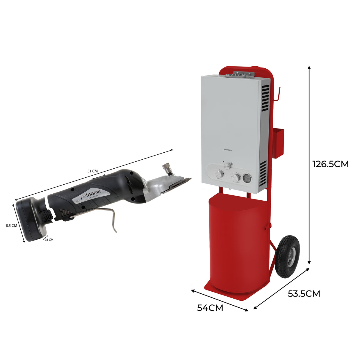 Duche Portátil para Cavalos e Máquina de Tosquiar Sem Fios - Vermelho