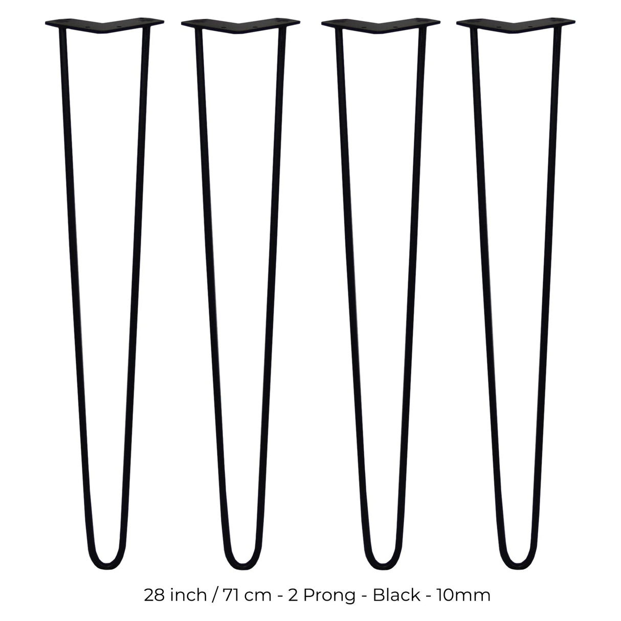 Pernas de garfo de ski em aço preto, 71 cm de altura, com formato elegante e dois dentes de 10 mm, ideal para suportes de móveis