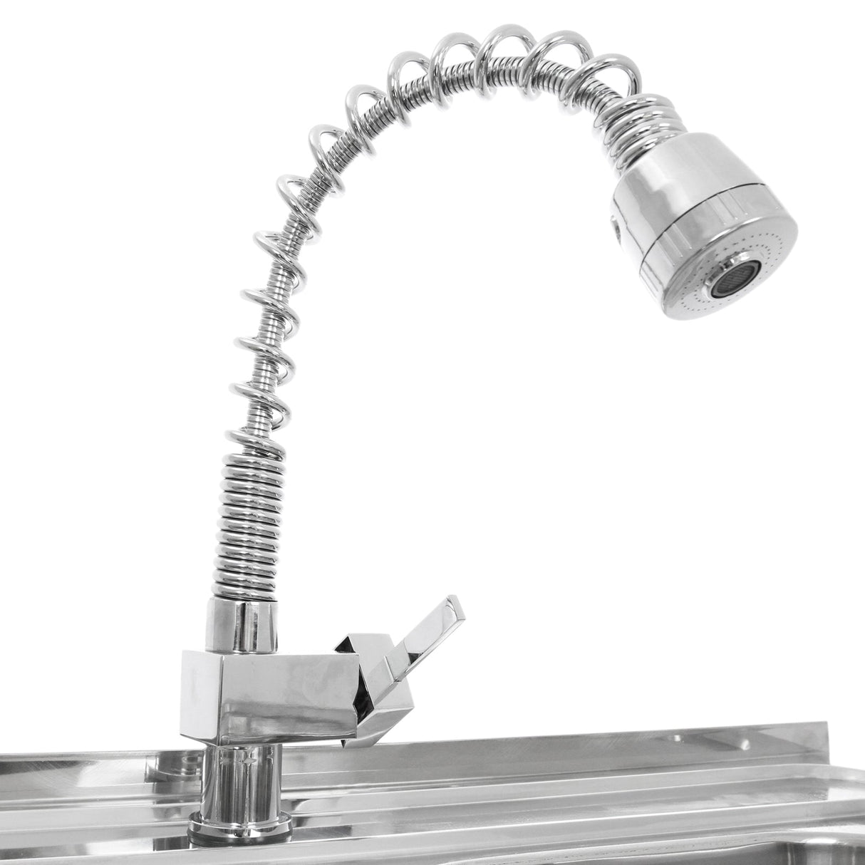 Pia comercial de tigela dupla de aço inoxidá vel e escorredor á… esquerda