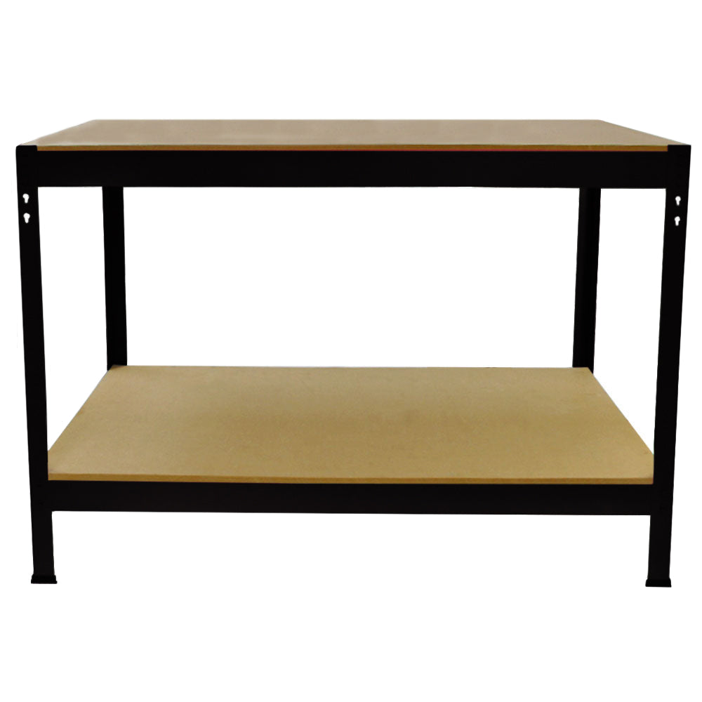 Prateleiras de metal preto T-Rax de 90 cm com bancada preta, estrutura robusta e prateleiras em MDF, ideal para organização e armazenamento