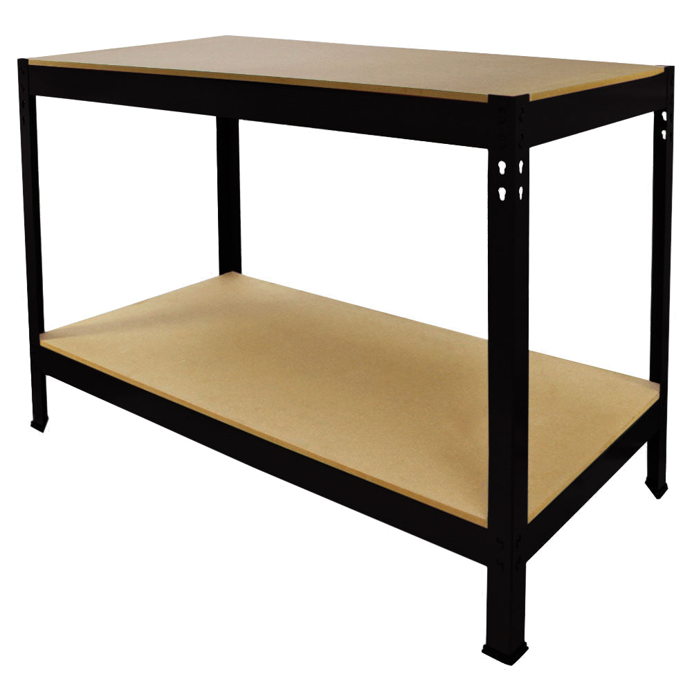 Bancada preta de metal com prateleiras de 90 cm, estrutura robusta e acabamento liso, ideal para organização e armazenamento