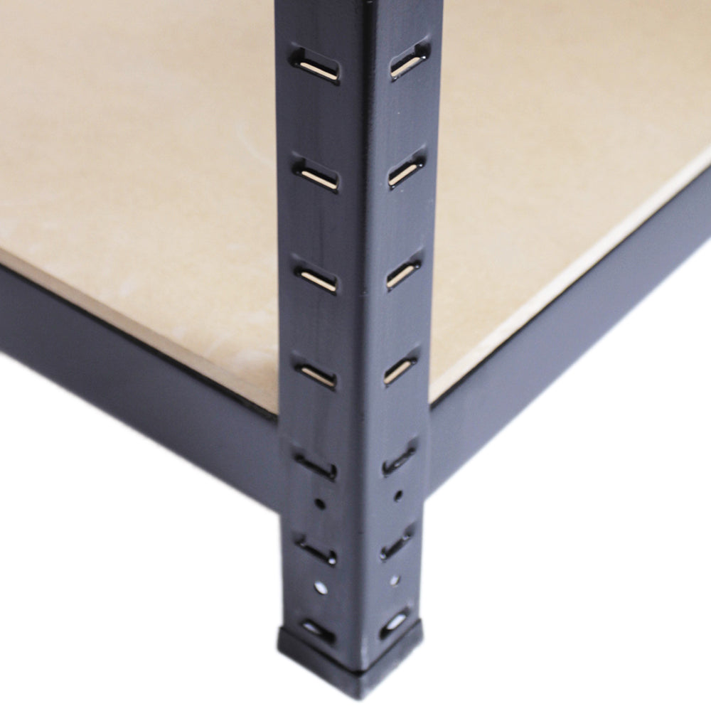 Prateleira de metal preto T-Rax com estrutura robusta e prateleiras de MDF, ideal para organização e armazenamento em ambientes diversos