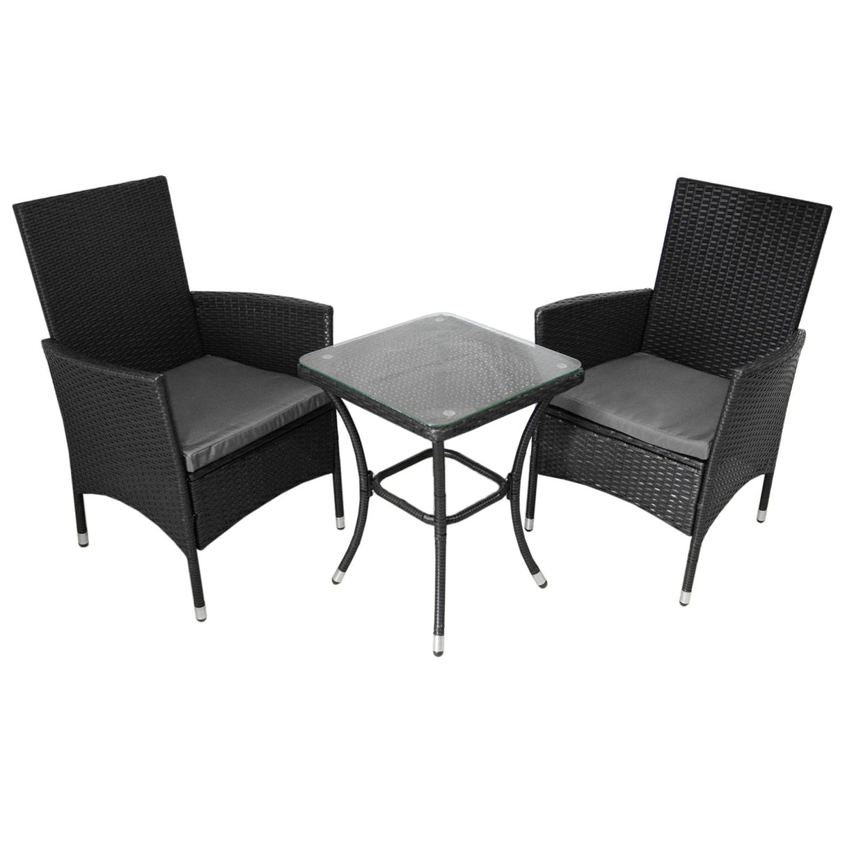 Conjunto bistró de rattan, 3 peças, cadeira de jardim ao ar livre, mesa, pá tio, sala de jantar, varanda, preto