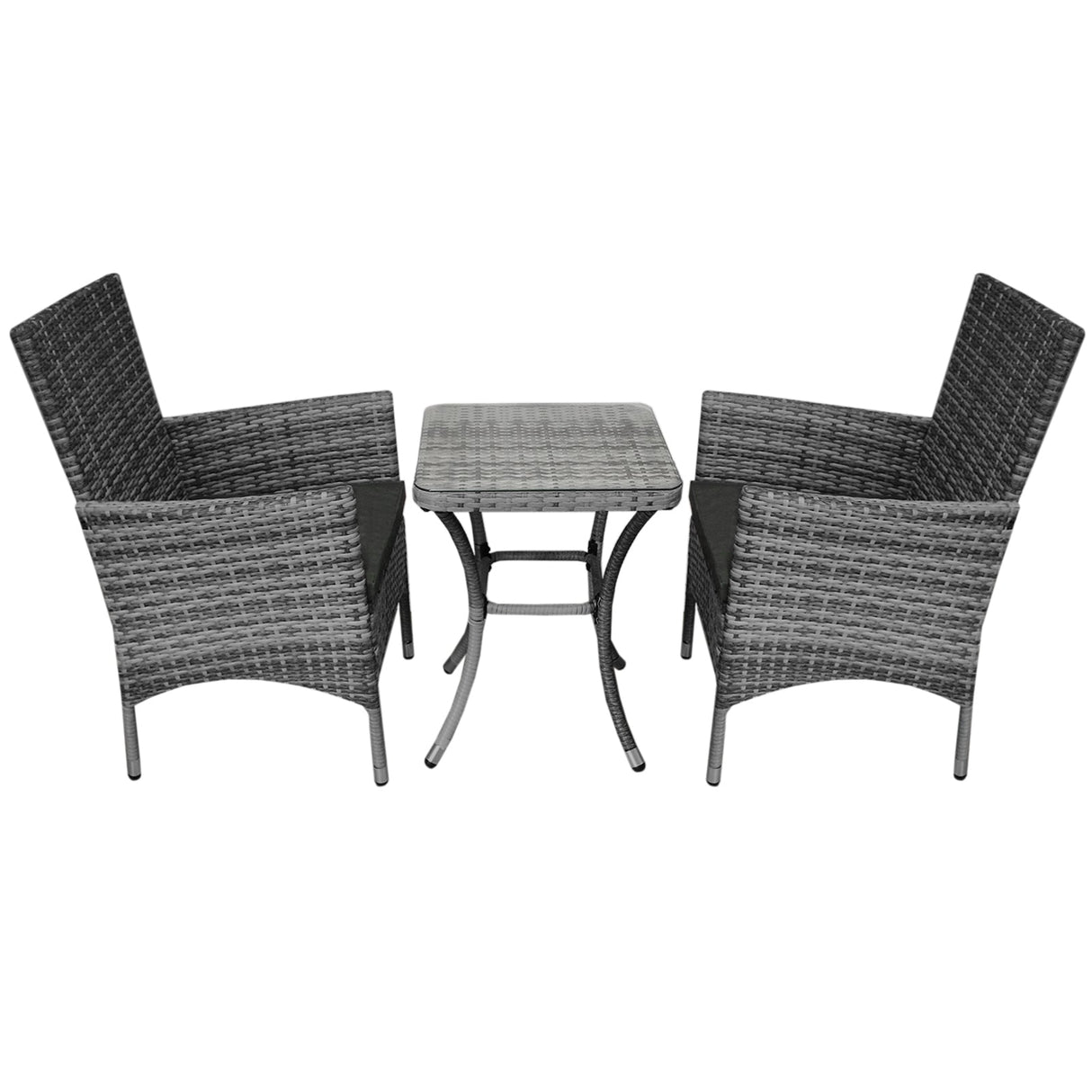 Conjunto bistró de rattan, 3 peças, cadeira de jardim ao ar livre, mesa, pá tio, sala de jantar, varanda, cinza