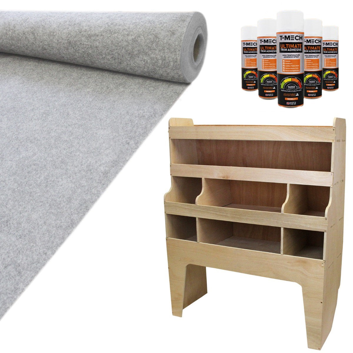 Forro Van 11 m2 Cinza Prateado, Prateleiras para VW Transporter e Adesivo