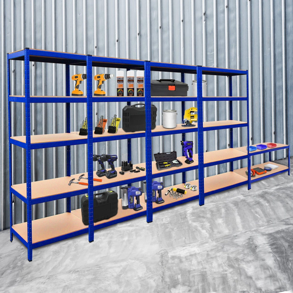 4x Prateleiras 1xWorkbench Banco de armazenamento em aço sem parafusos Estantes de garagem DM