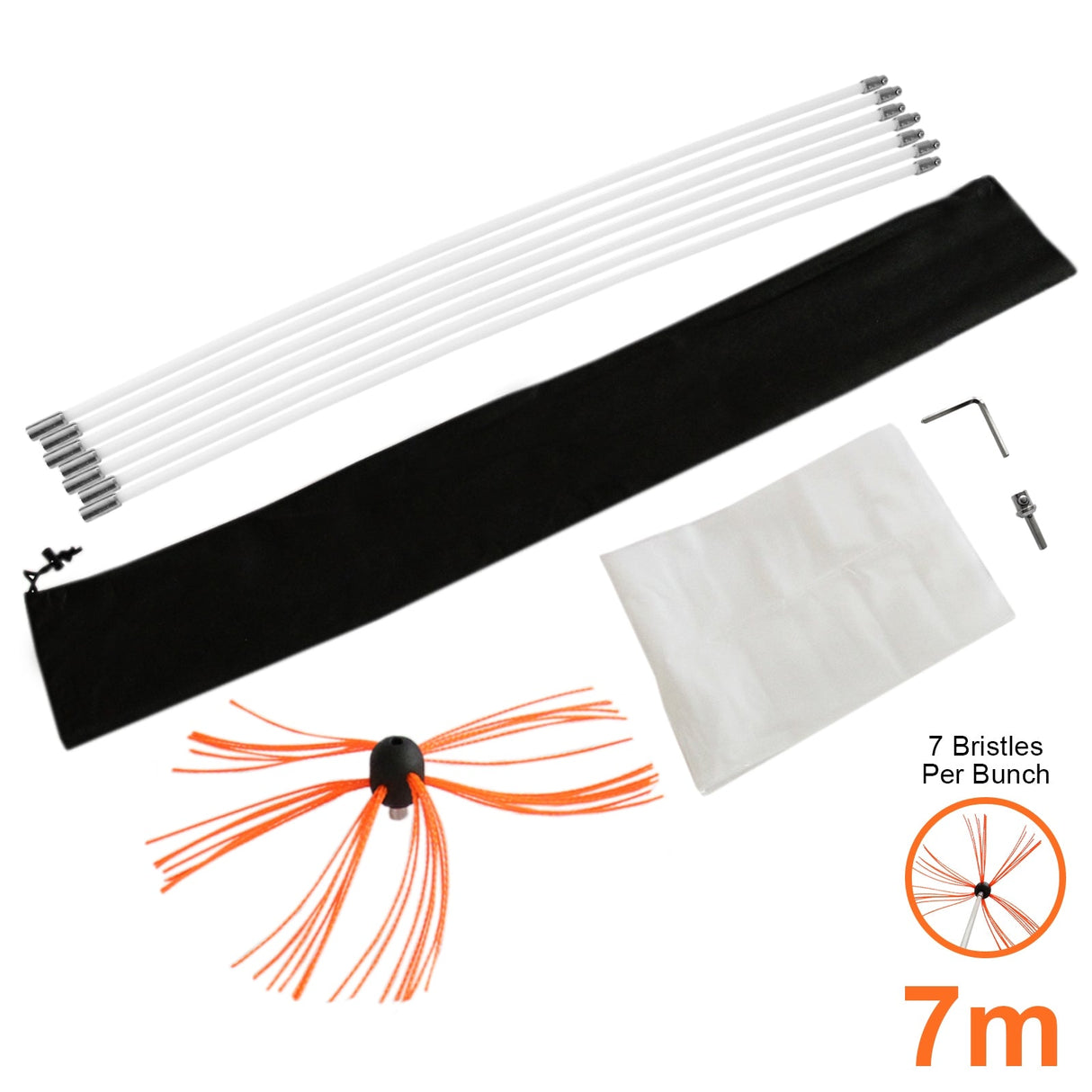 Escova Limpa Chaminés Nylon 7m Kit Flexível 7 Hastes