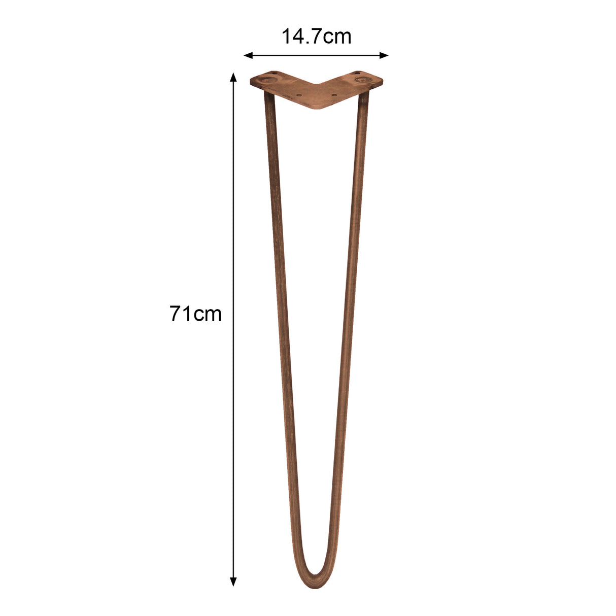 Pernas de garfo para mesa em metal, 71 cm de altura, acabamento rústico, com formato em V e dois dentes de 12 mm de espessura