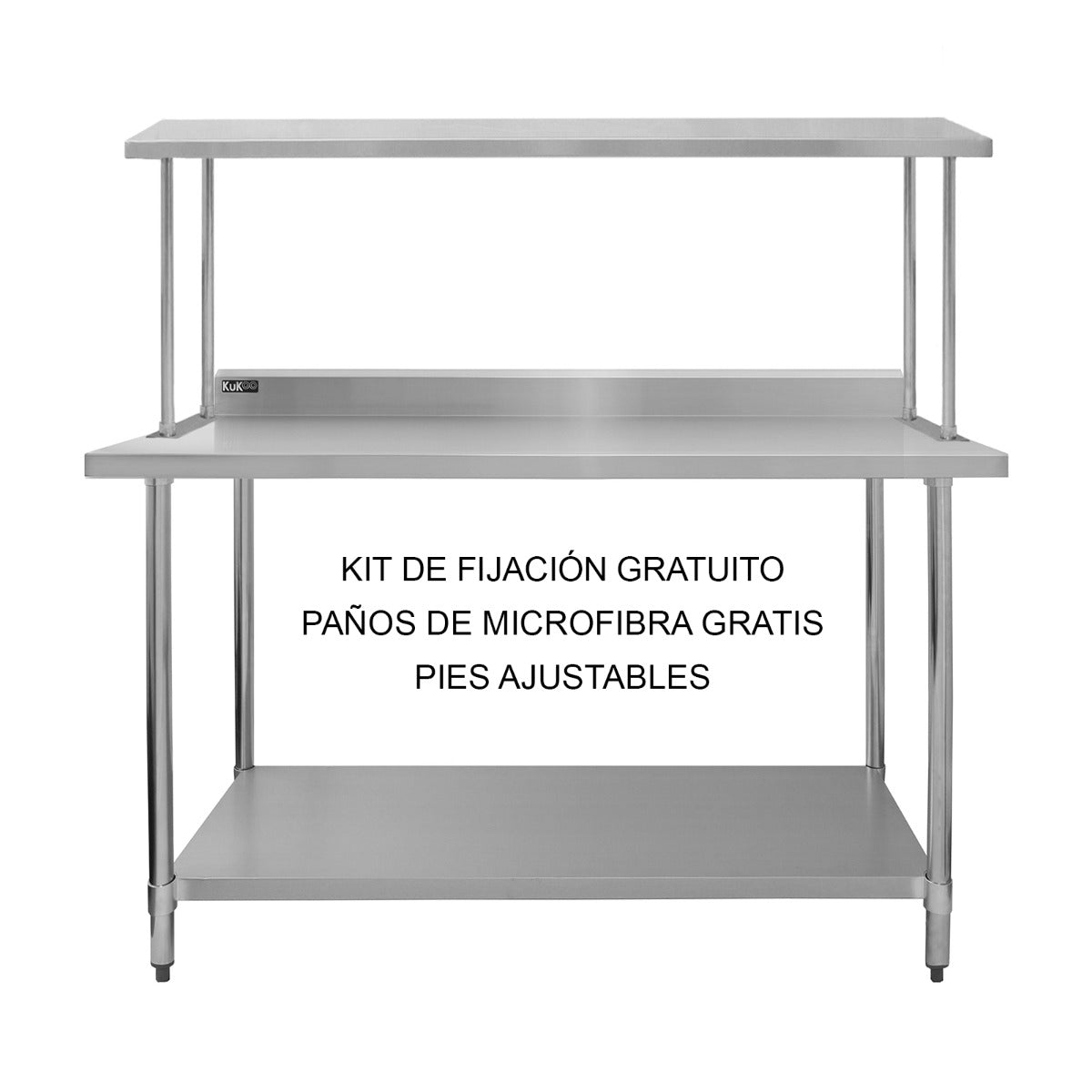 Kit de mesa de trabalho gastronómica KuKoo e prateleira de mesa em aço inoxidá vel 150cm
