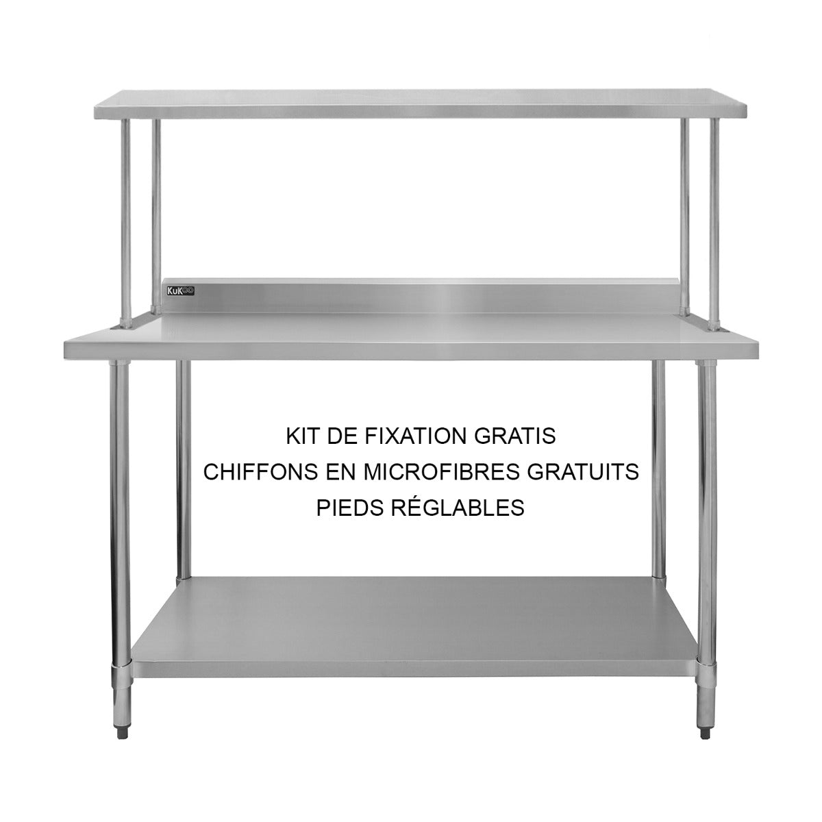 Kit de mesa de trabalho gastronómica KuKoo e prateleira de mesa em aço inoxidá vel 150cm