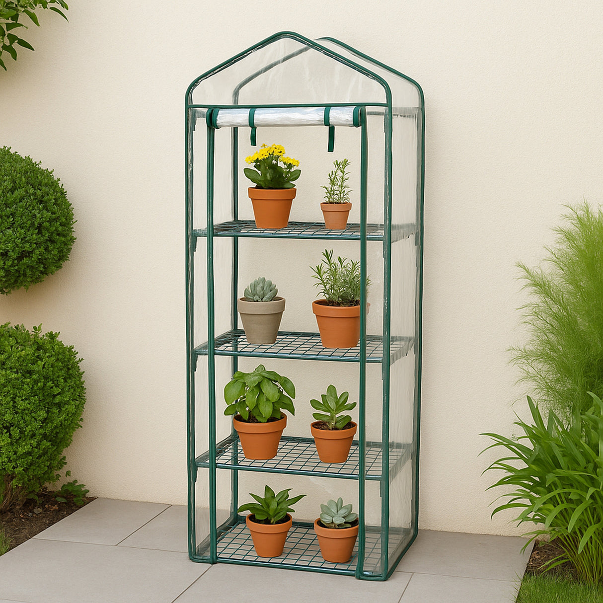 Estufa 4 camadas com tampa de PVC pequenas prateleiras de plá stico para cultivo de casa e jardim externo