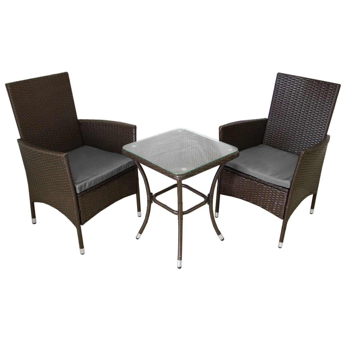 Conjunto bistró de rattan, 3 peças, cadeira de jardim ao ar livre, mesa, pá tio, sala de jantar, varanda, marrom