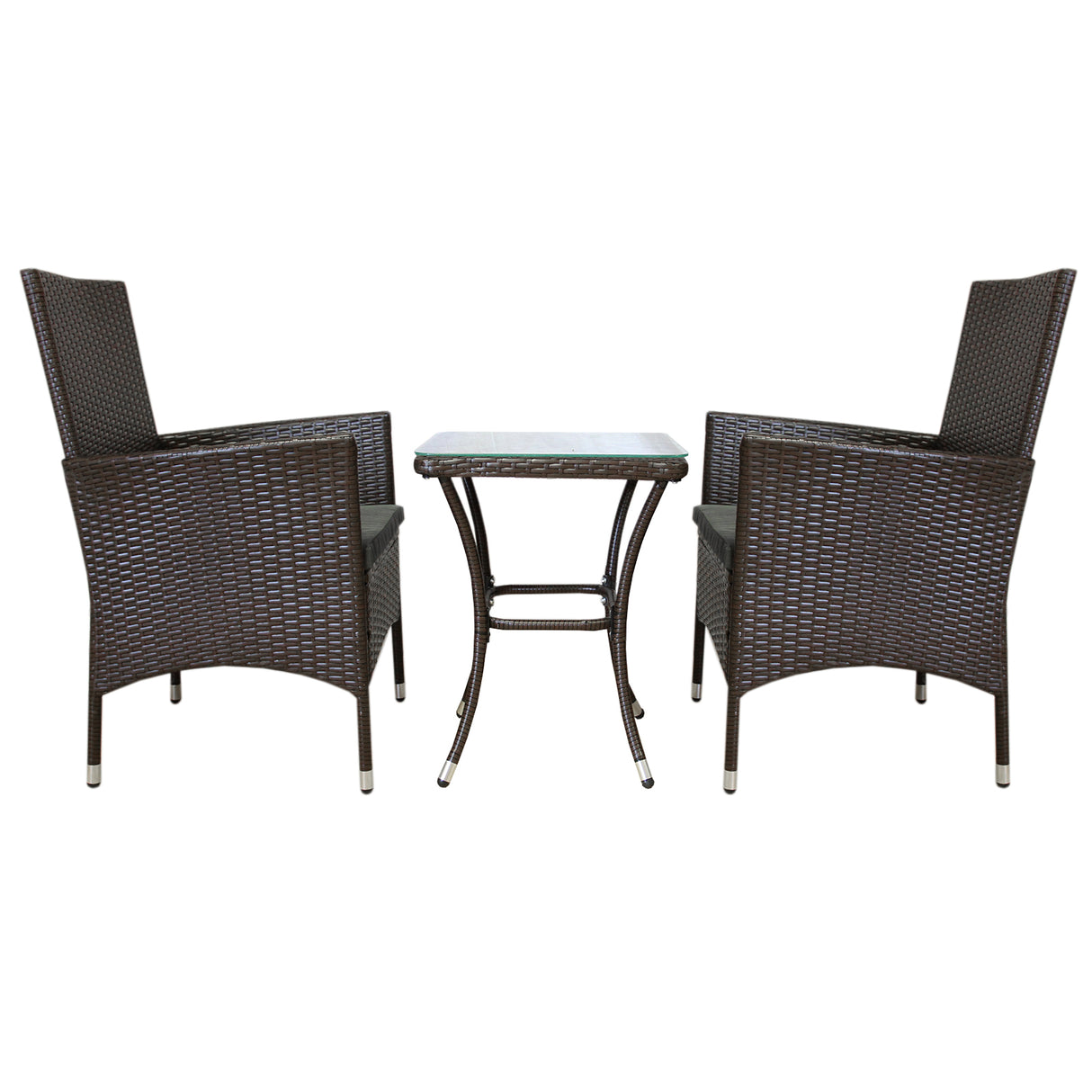Conjunto bistró de rattan, 3 peças, cadeira de jardim ao ar livre, mesa, pá tio, sala de jantar, varanda, marrom