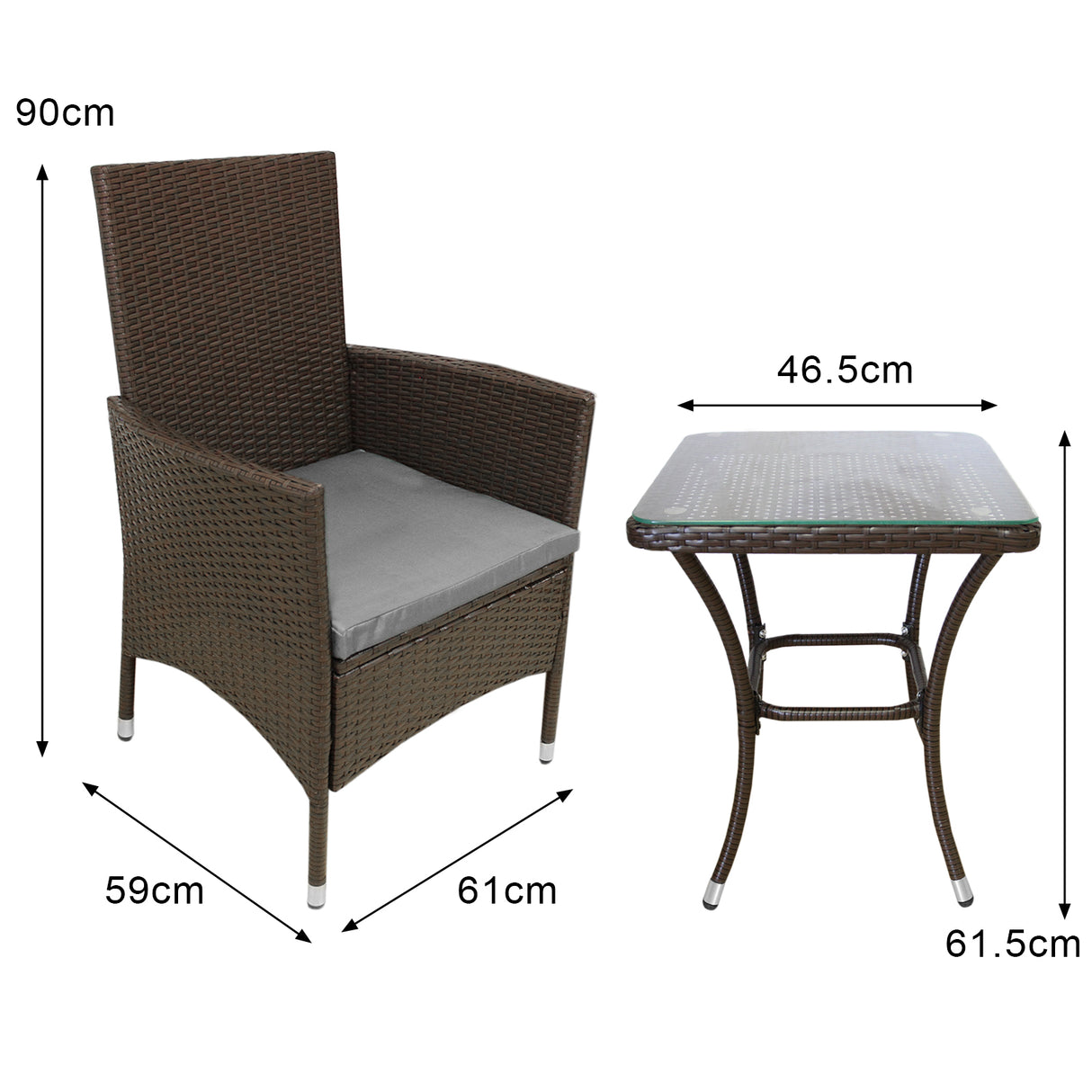 Conjunto bistró de rattan, 3 peças, cadeira de jardim ao ar livre, mesa, pá tio, sala de jantar, varanda, marrom
