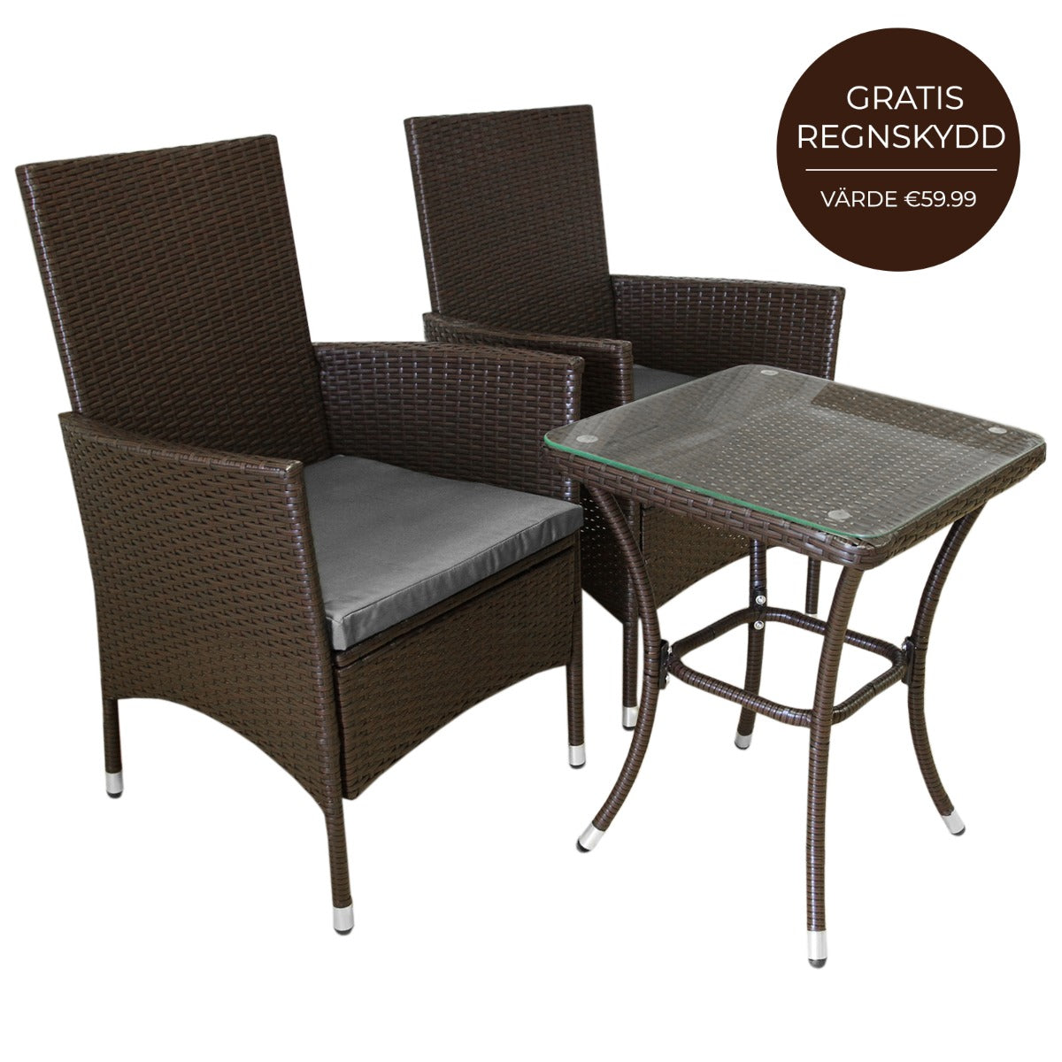 Conjunto bistró de rattan, 3 peças, cadeira de jardim ao ar livre, mesa, pá tio, sala de jantar, varanda, marrom