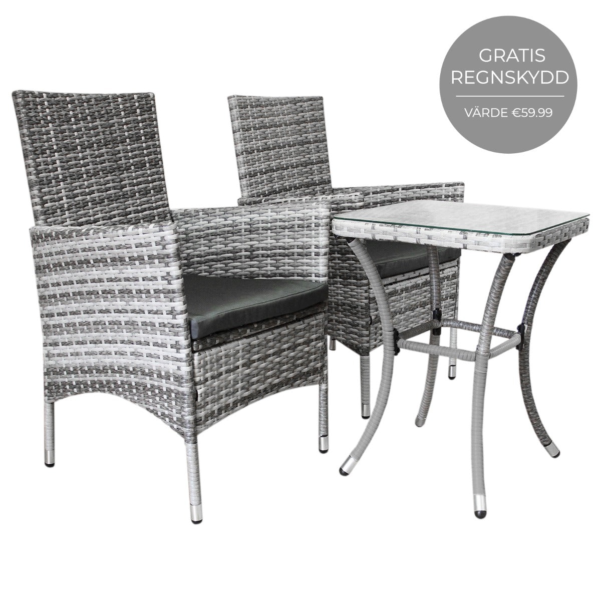 Conjunto bistró de rattan, 3 peças, cadeira de jardim ao ar livre, mesa, pá tio, sala de jantar, varanda, cinza claro