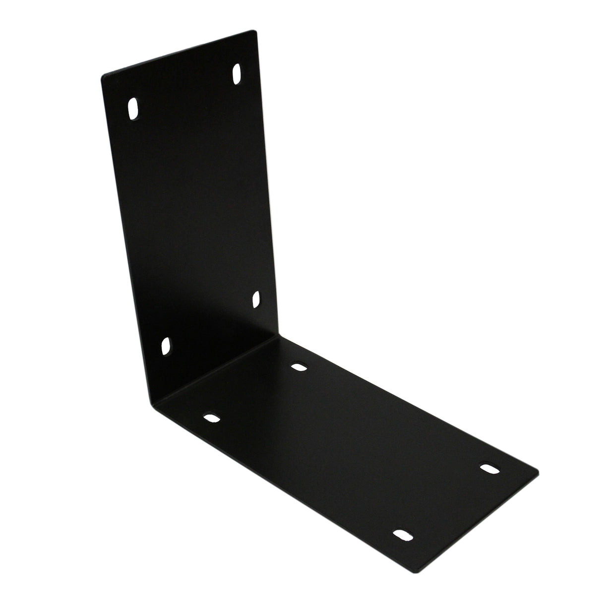 Suporte de metal preto em forma de L, com furos para fixação, ideal para montagem de caixas de correio ou prateleiras