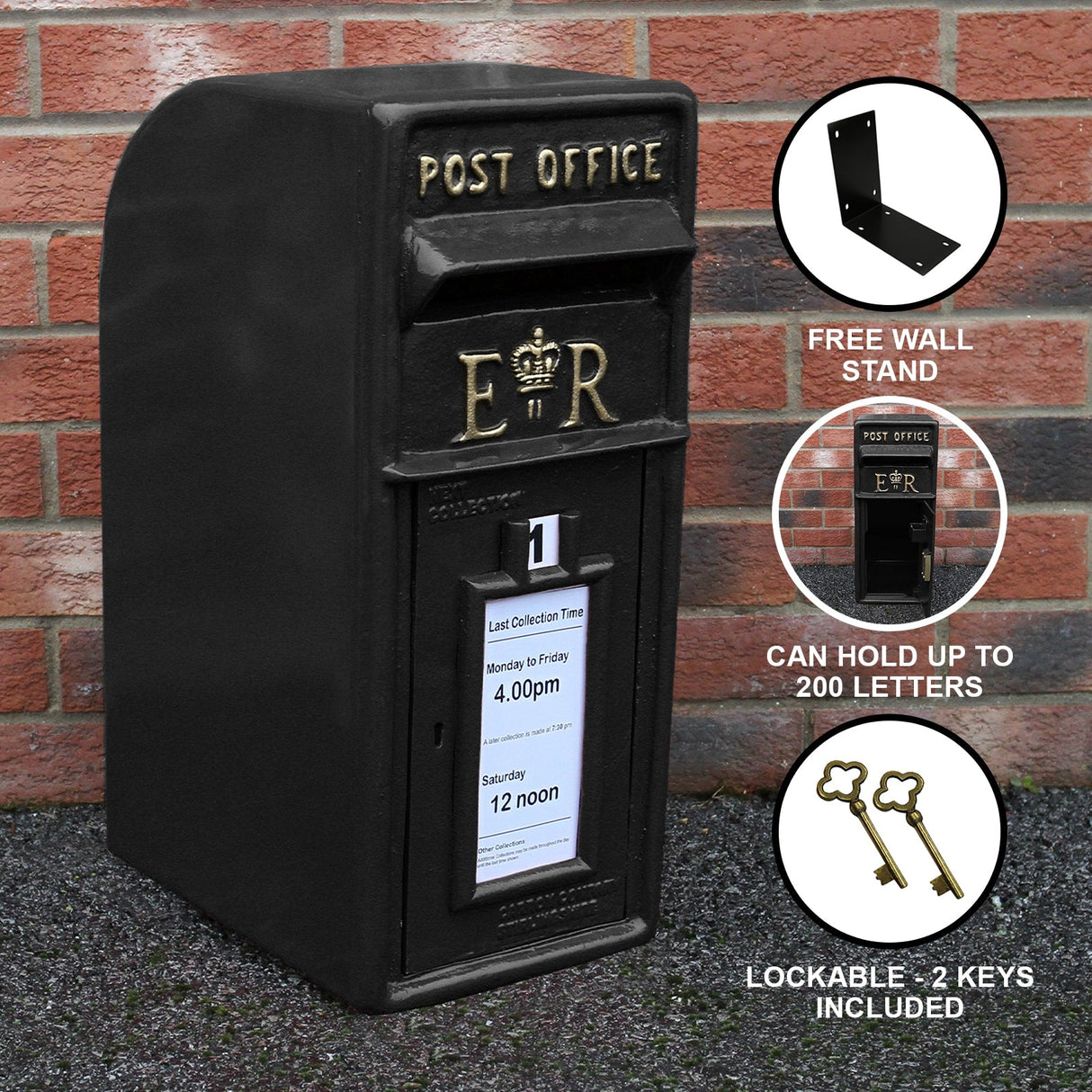 Royal Mail Post Box Preto Ferro Fundido Pilar Post Letter Box Wall Mount Postal