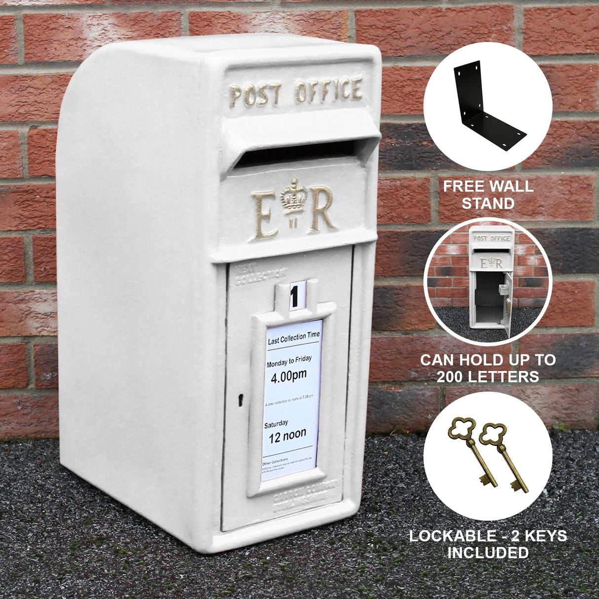 Royal Mail Post Box Branco Ferro Fundido Pilar Post Letter Box Wall Mount Postal