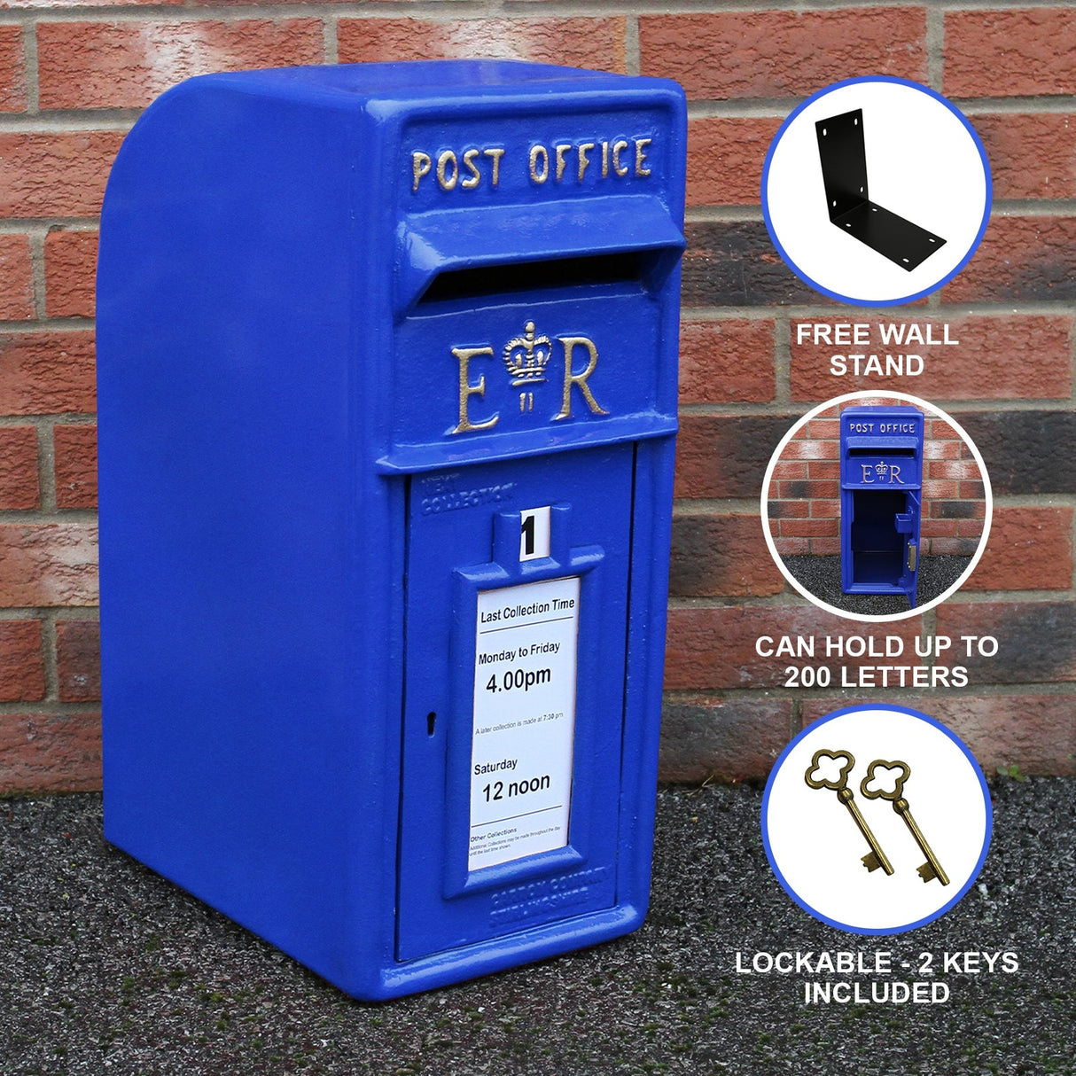 Royal Mail Post Box Azul Ferro Fundido Pilar Post Letter Box Wall Mount Postal