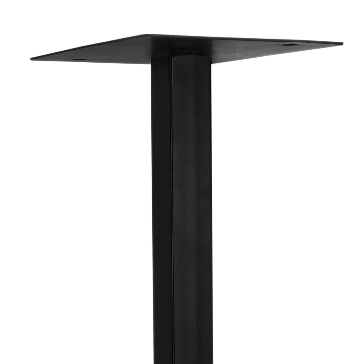 Suporte de caixa de correio em metal preto, com base quadrada e acabamento liso, ideal para instalação de caixa de correio vermelha