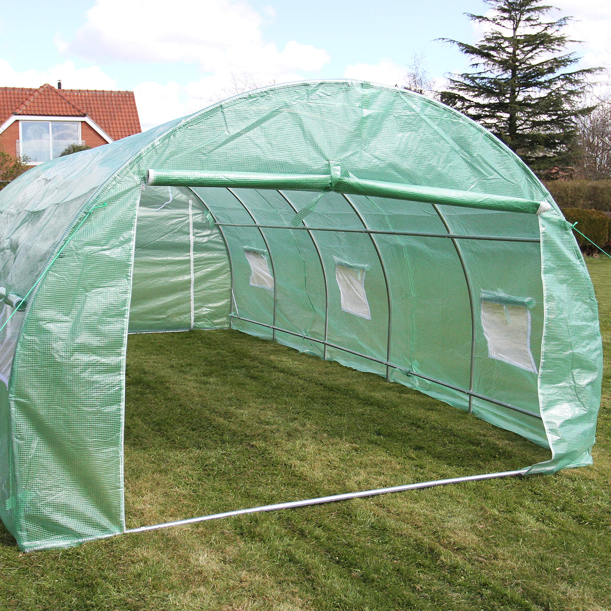 Estufa túnel com estantes de jardim galvanizadas, tenda de cultivo 25mm, 6m x 3m