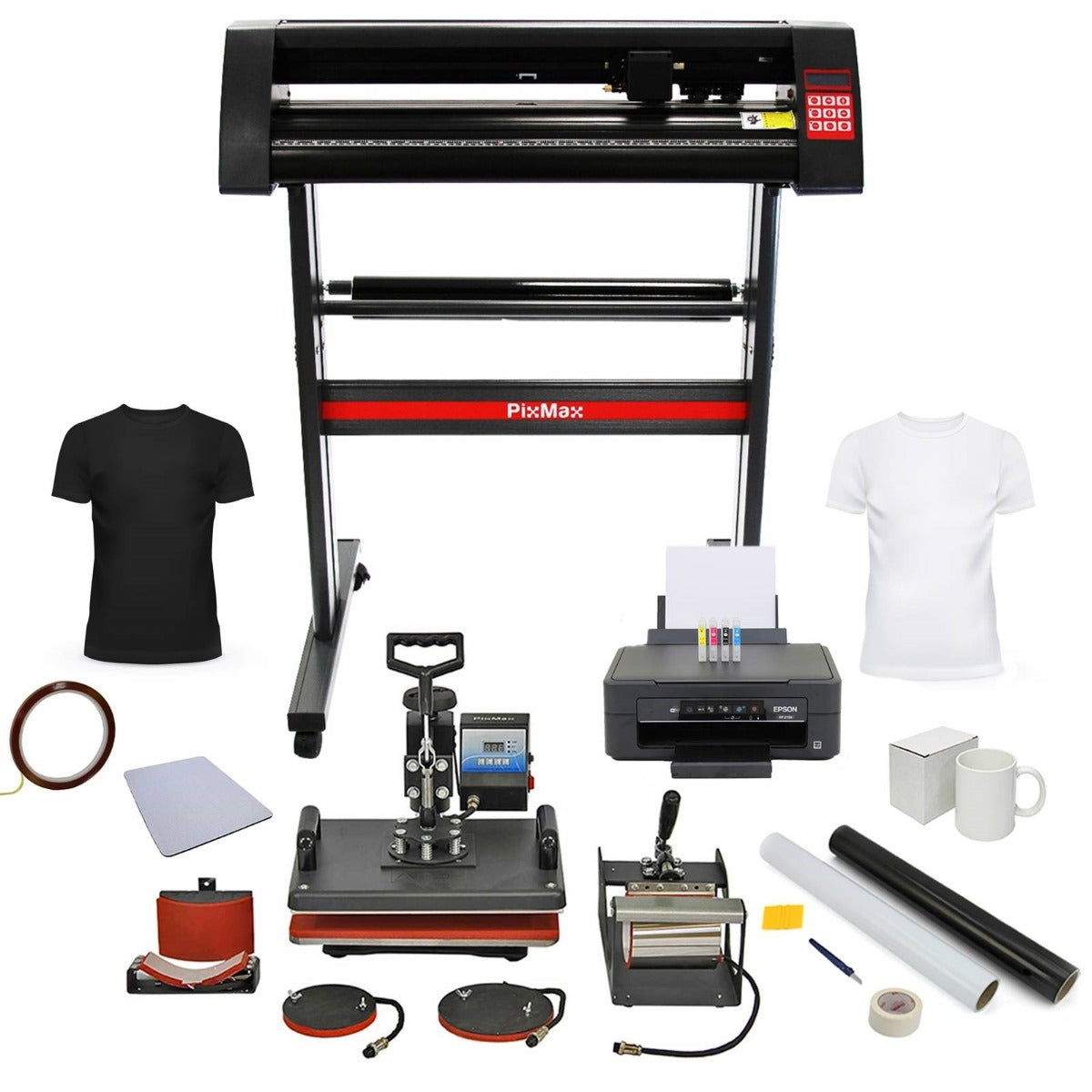Kit plotter de corte de vinil PixMax, impressora e prensas térmicas