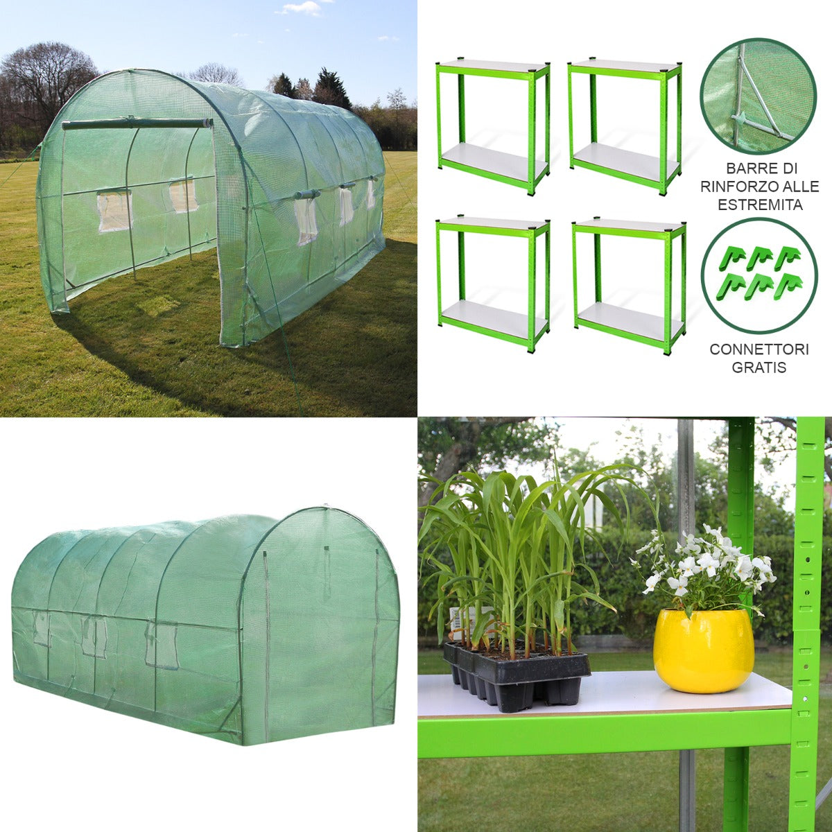 Estufa túnel com estantes de jardim galvanizadas, tenda de cultivo 19mm 5 x 2m