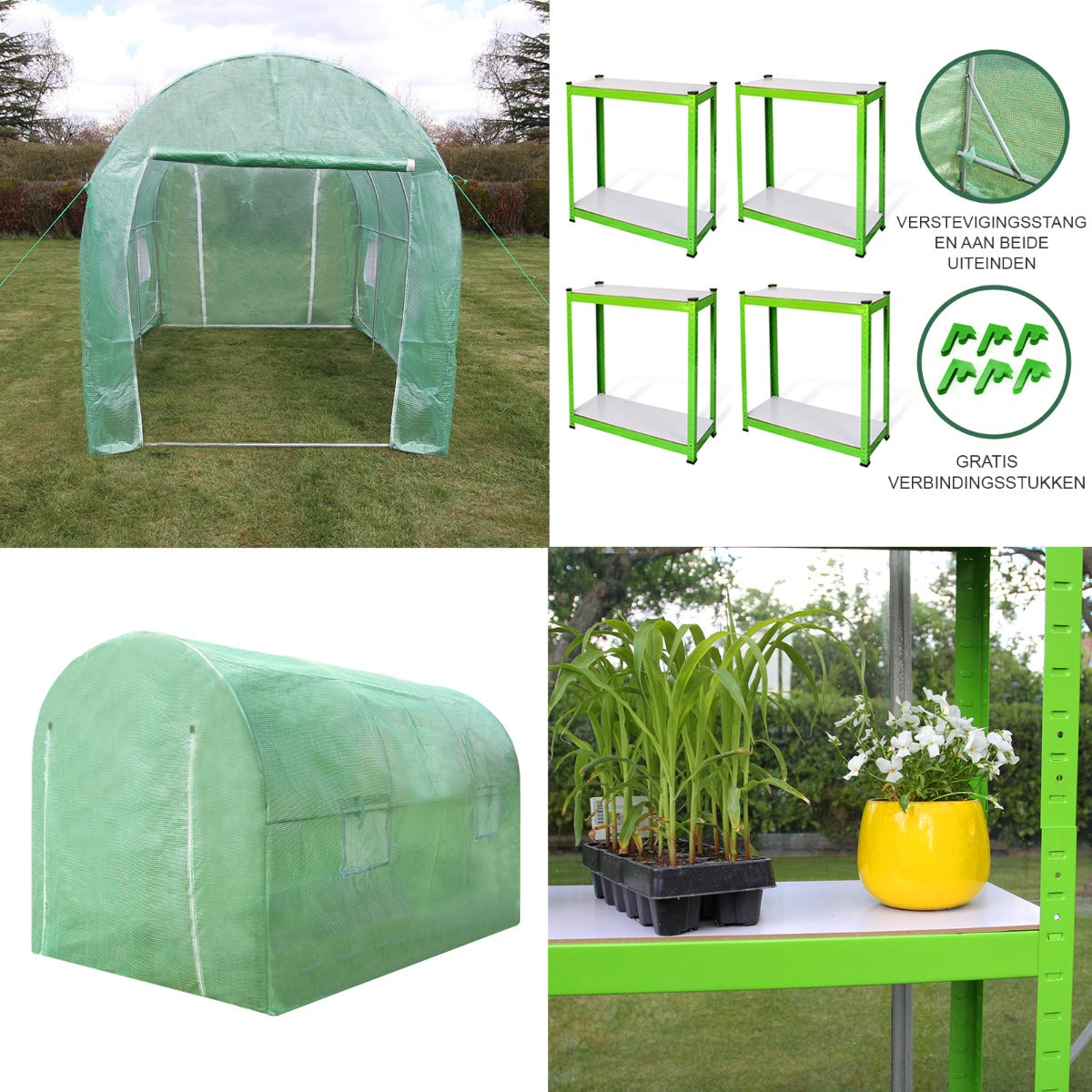 Estufa Polytunnel com barraca de cultivo de prateleiras de jardim galvanizadas 25mm 3 x 2m