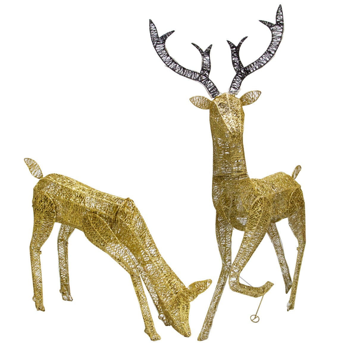 Rena Iluminada 1,2m e Veado Iluminado 0,61m Ouro + Luzes LED Brancas