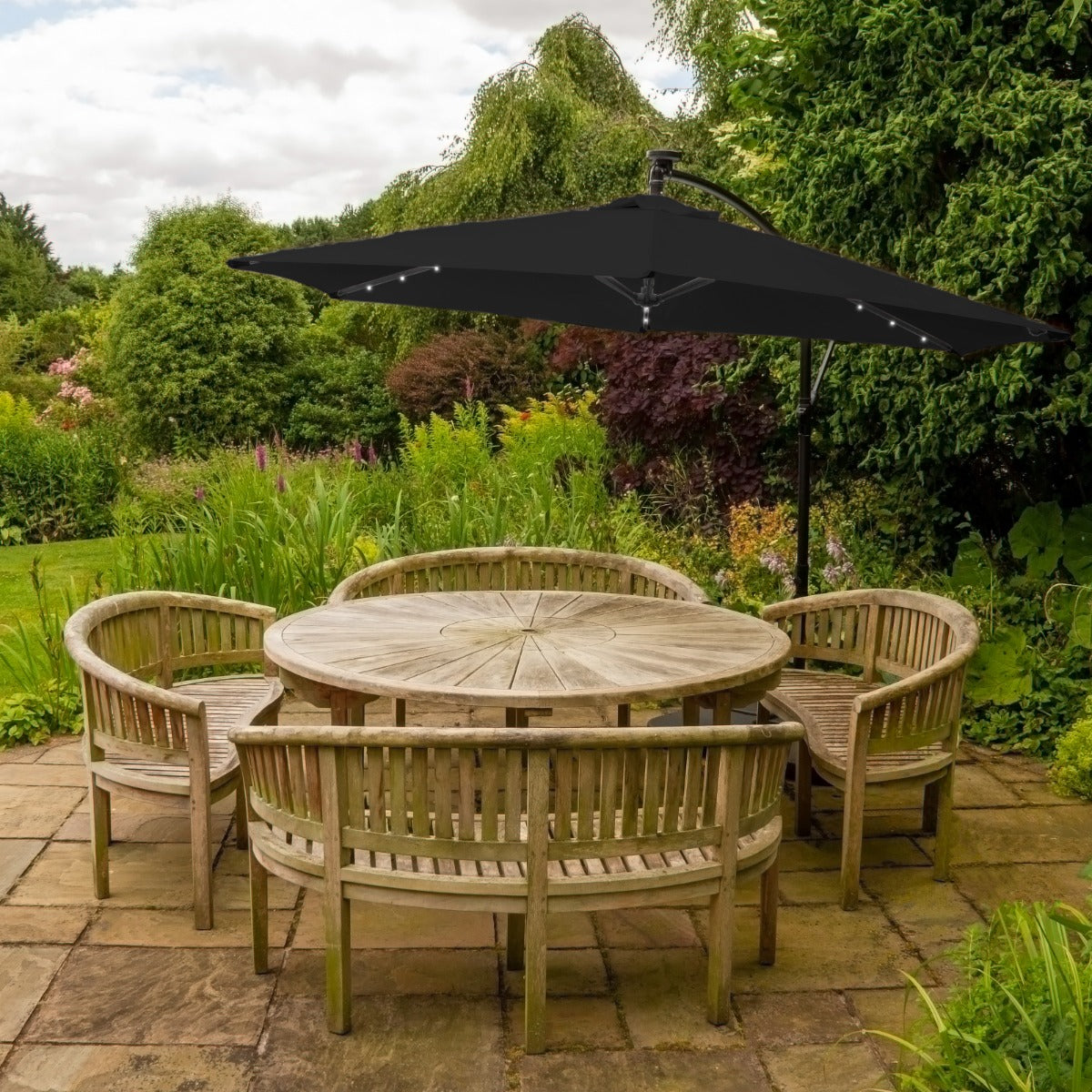 Guarda-chuva Cantilever 3m com Luzes LED - Preto