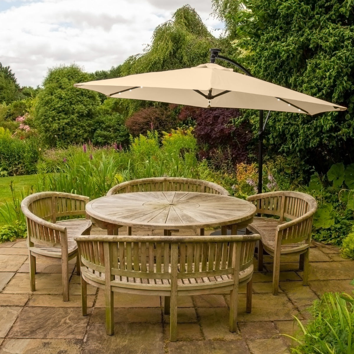 Guarda-chuva Cantilever 3m com Luzes LED - Bege