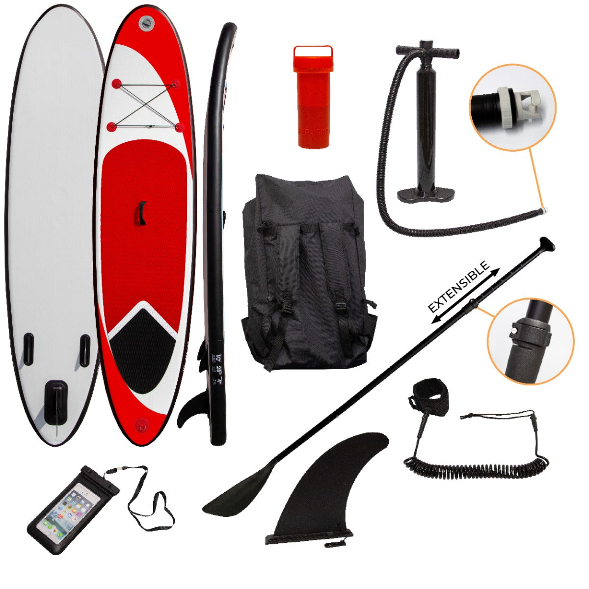 Prancha de paddle surf inflá vel vermelha 307 x 72 x 11cm