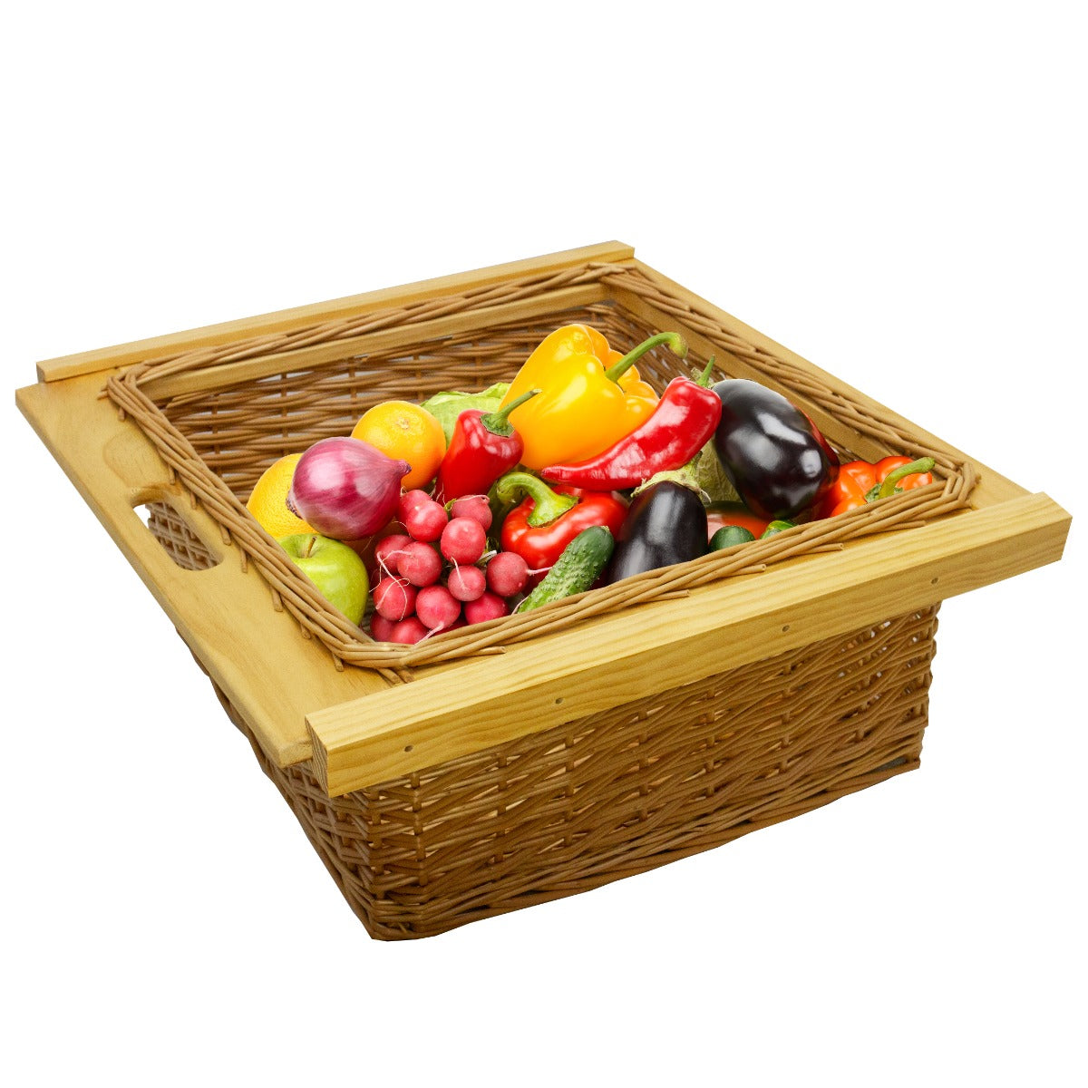 Puxe cestas de vime de madeira maciça de pinho 600mm x3