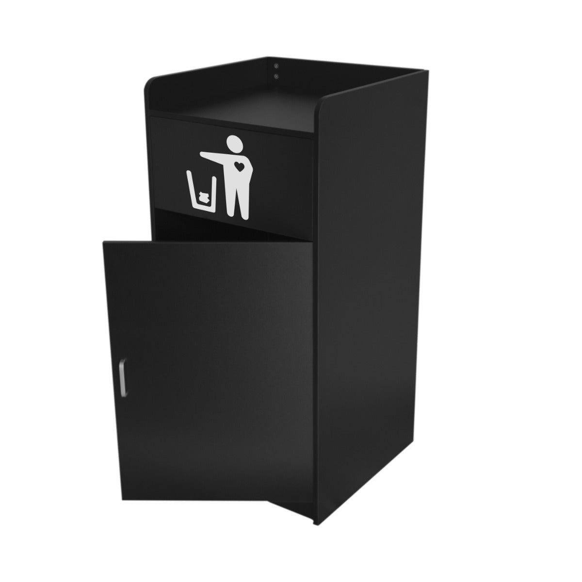 Lixeira de madeira preta e suporte para bandeja