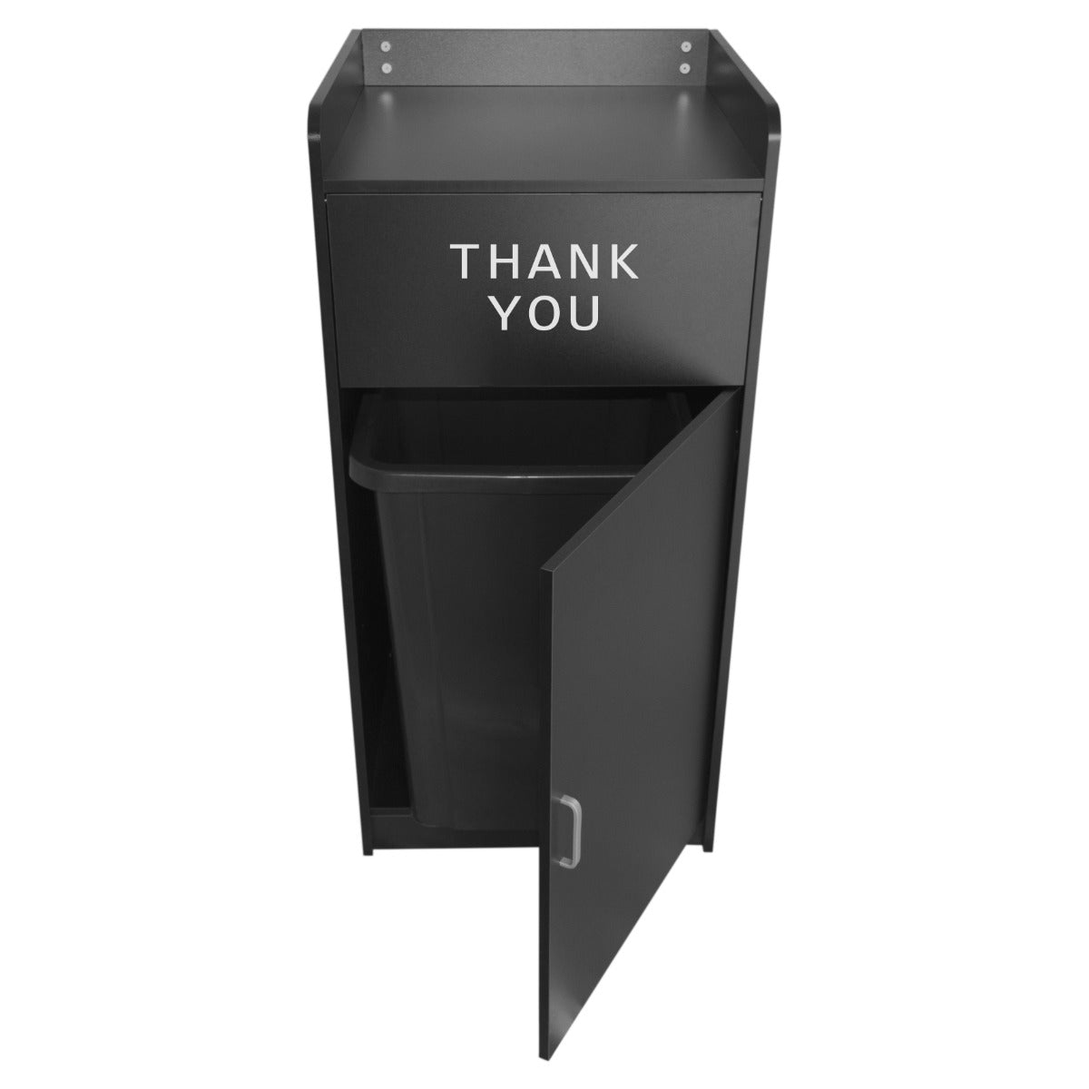 Lixeira de madeira preta e suporte para bandeja