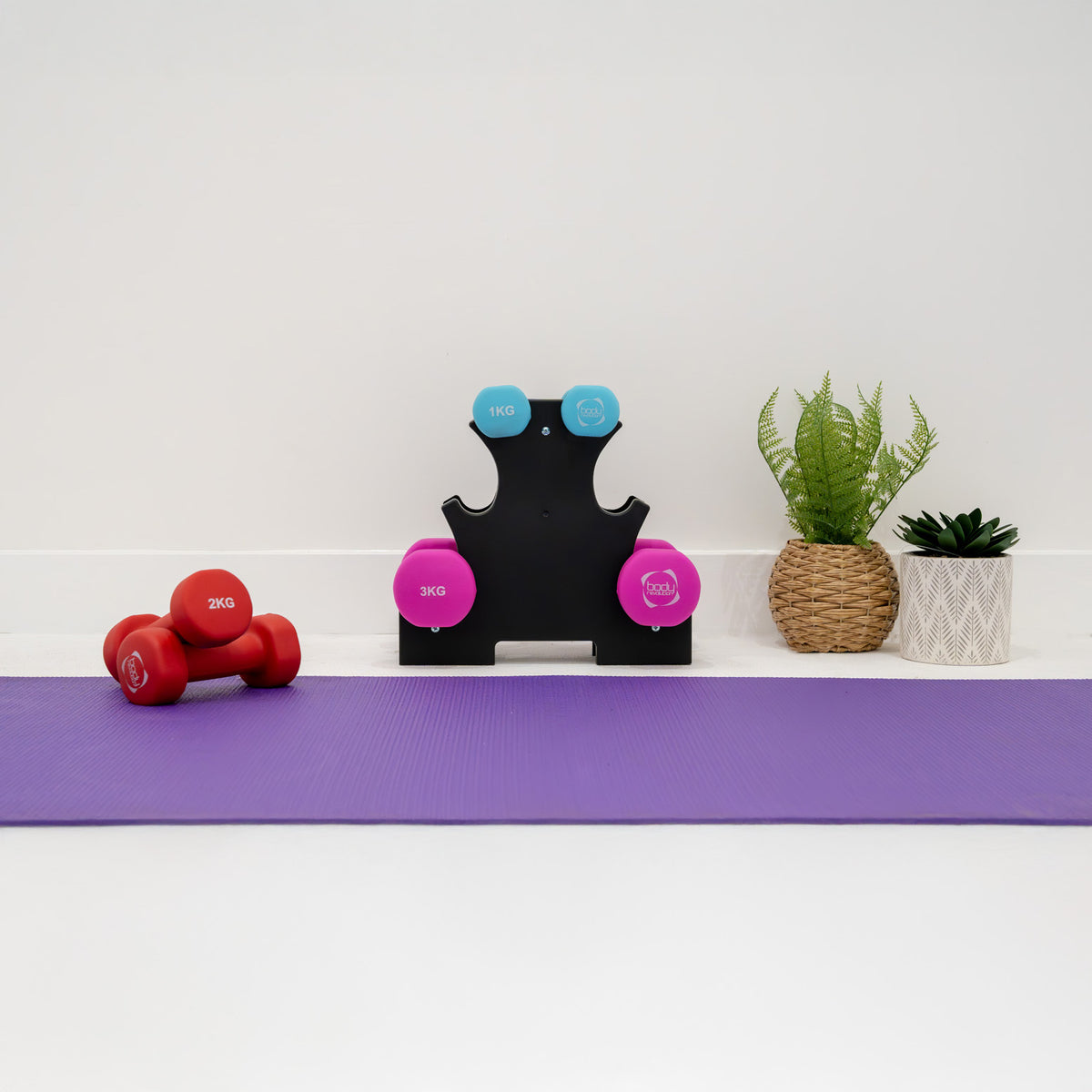 Conjunto de Halteres de Neopreno de 12 kg com Suporte
