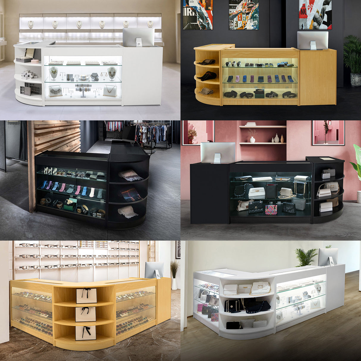 Conjunto de Balcões Comerciais com Luz LED "GRAVITY" CM60 + B900 + C900 + TB60 – cor Preto