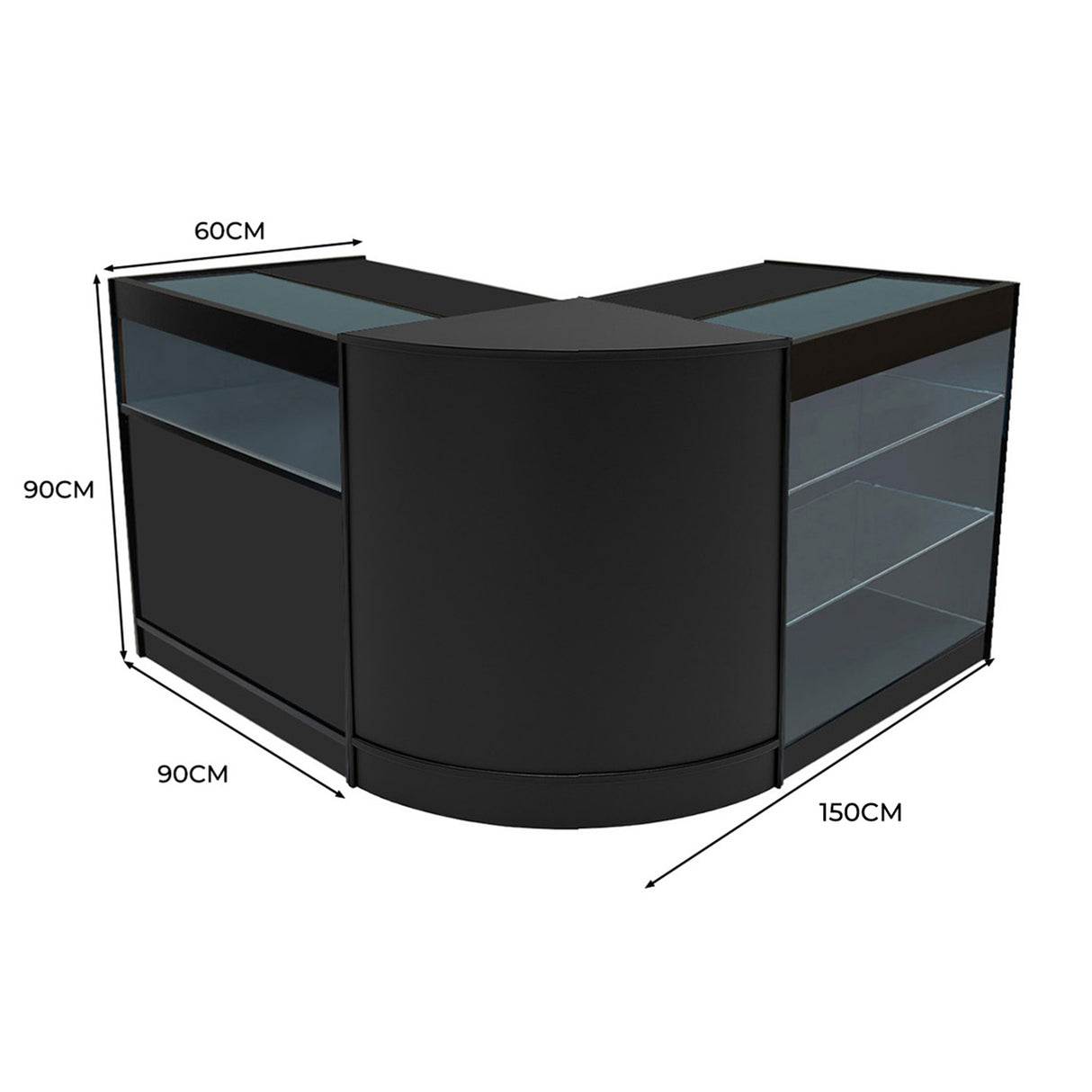 Conjunto de Balcões Comerciais com Luz LED "TRITON" CM60 + K900 + B900 – cor Preto