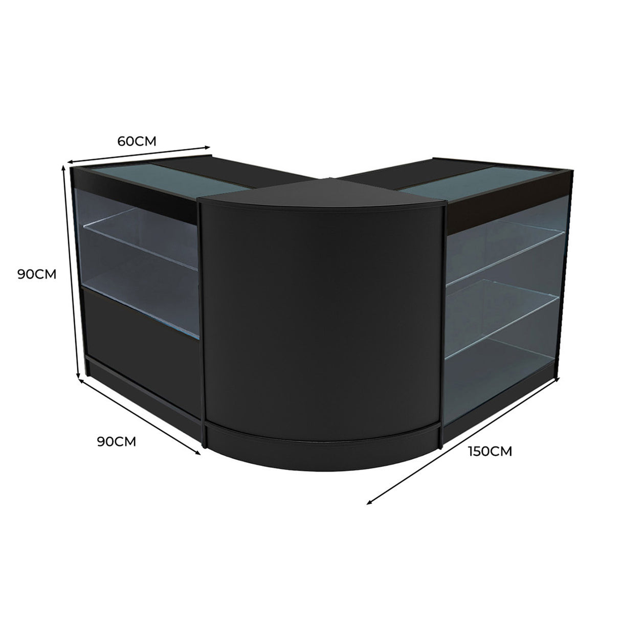 Conjunto de Balcões Comerciais com Luz LED "HERA" CM60 + K900 + C900 – cor Preto