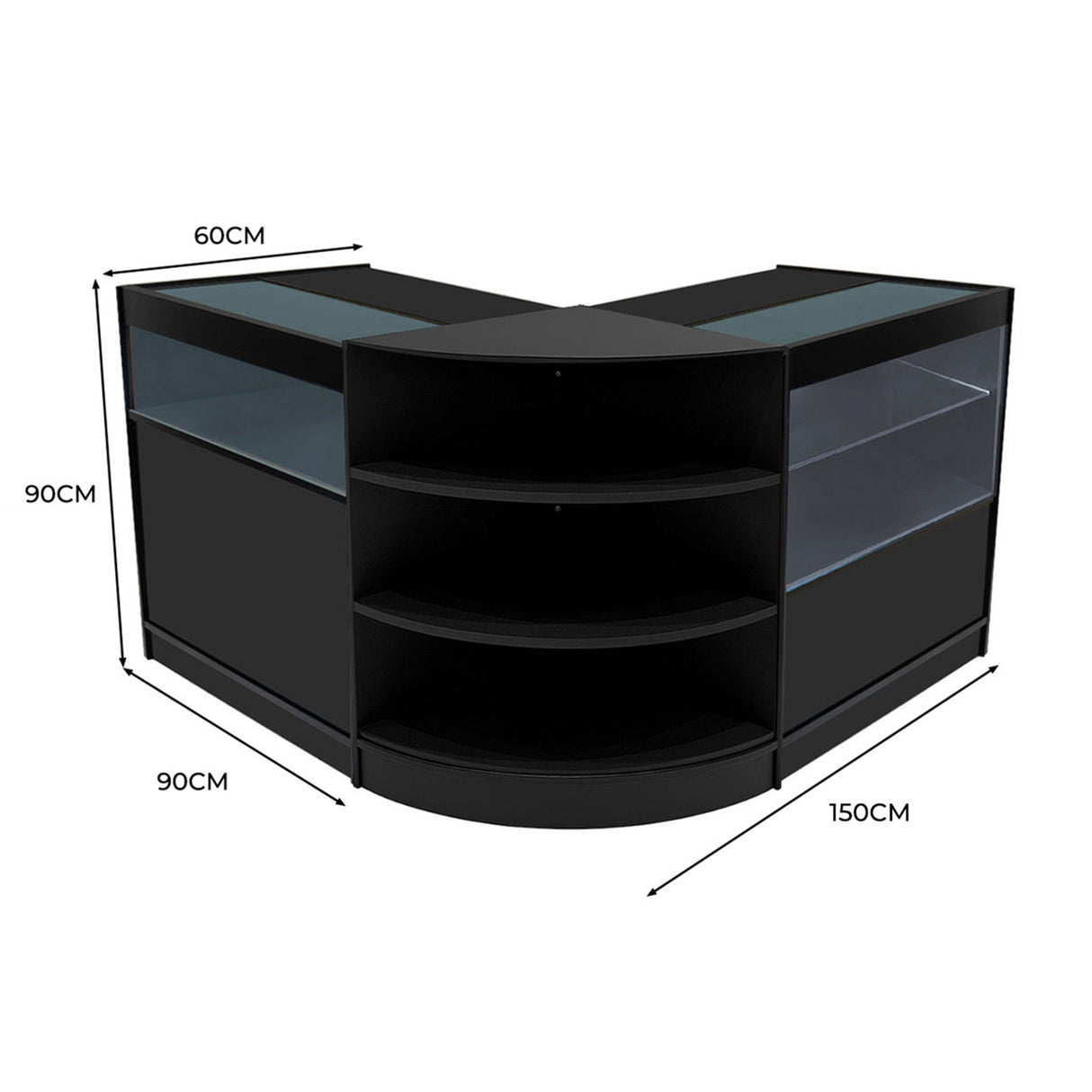 Conjunto de Balcões Comerciais com Luz LED "HARMONIA" LM60 + B900 + C900 – cor Preto